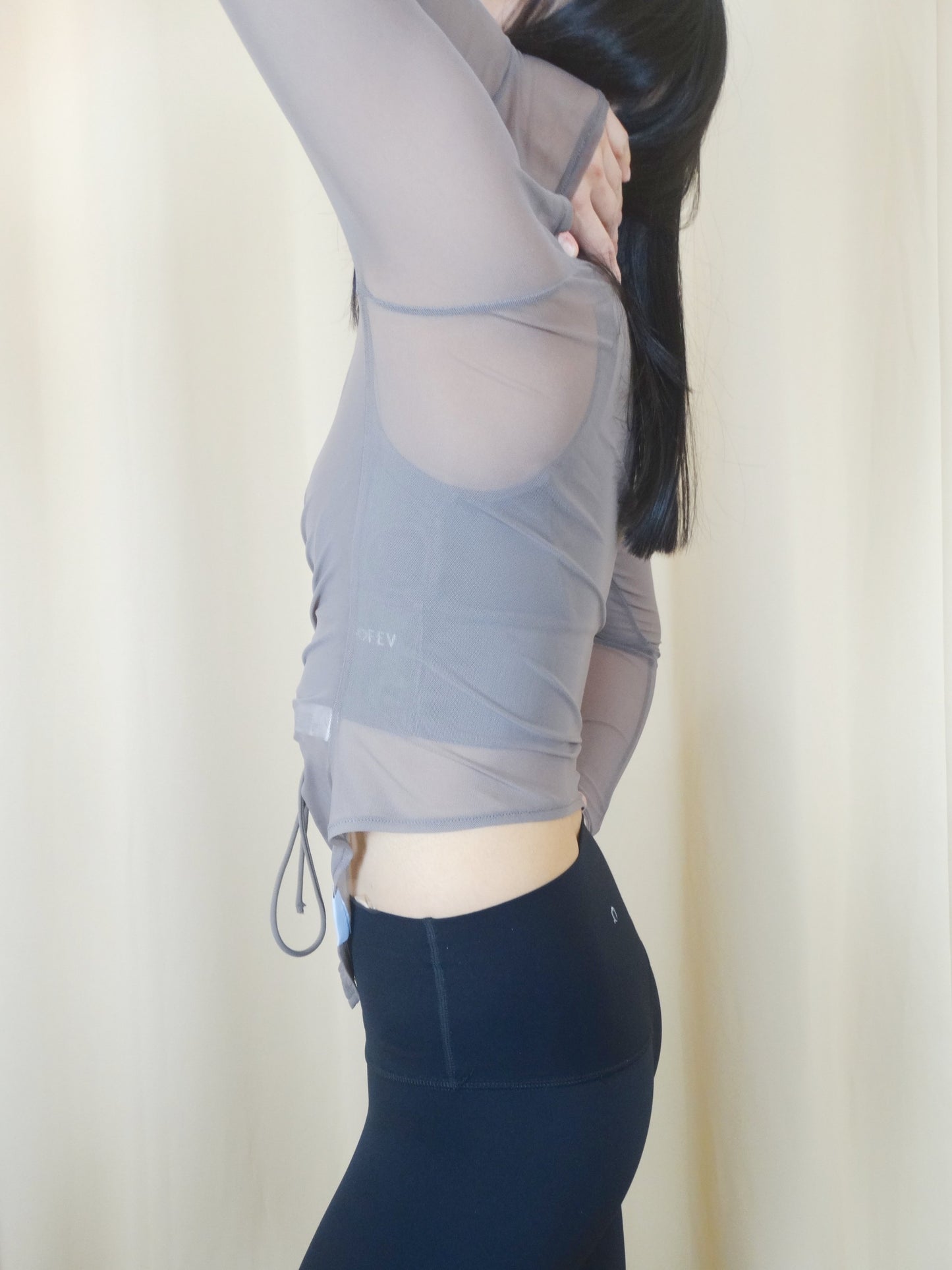 V-neck Drawstring Long Sleeve Top