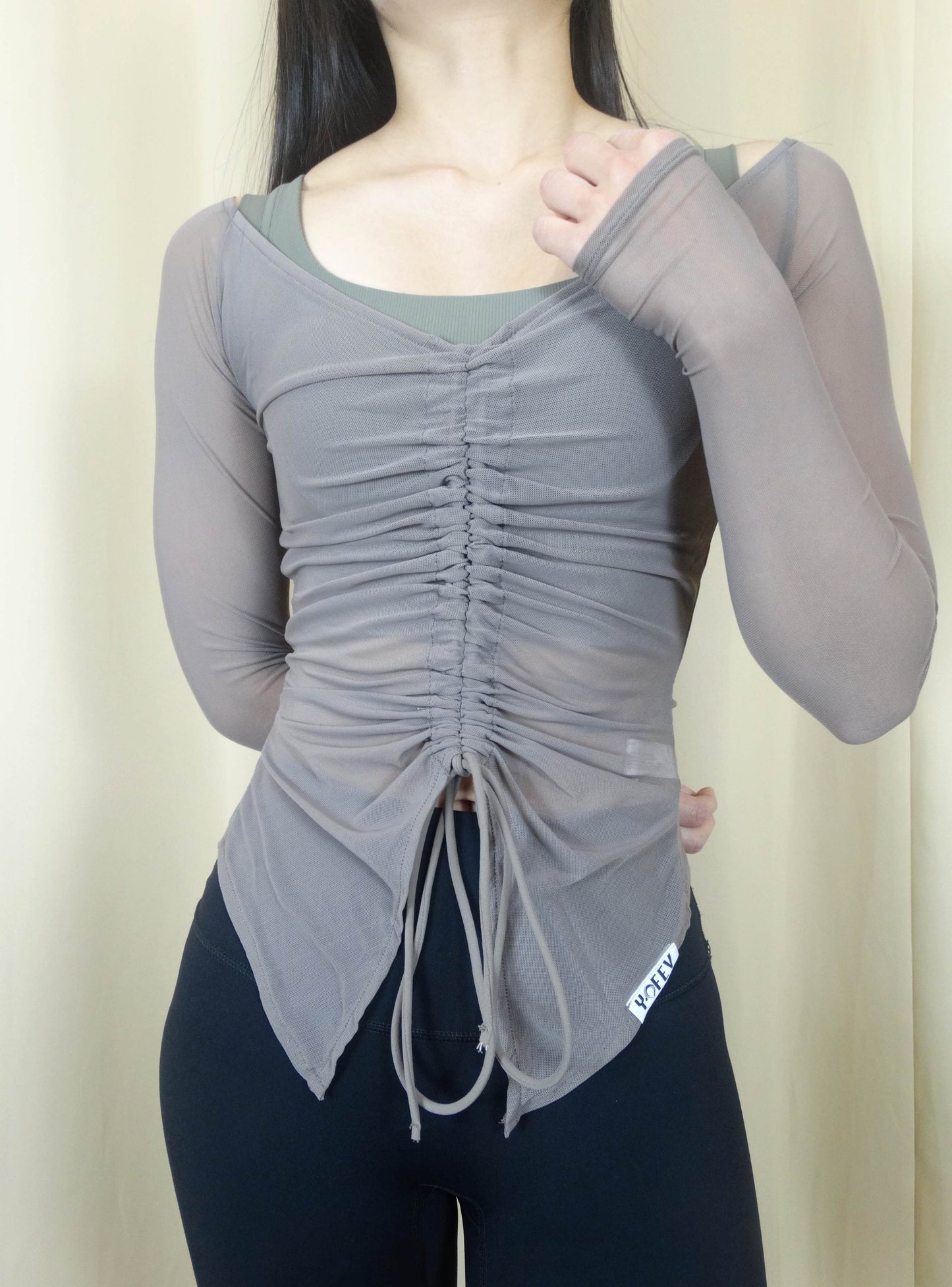 V-neck Drawstring Long Sleeve Top